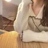 Autumn and winter solid color loose lazy wind knitted cardigan top women's sweet doll collar sweater jacket splicing