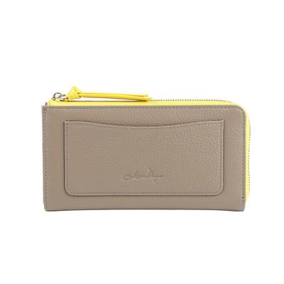 Portefeuille Long Lizdays pour Femme, Petit, Court, Cuir Véritable, Cuir de Vachette, Extra Petit, Fin, Mince, Léger, Compact (Gris BeigeJaune)