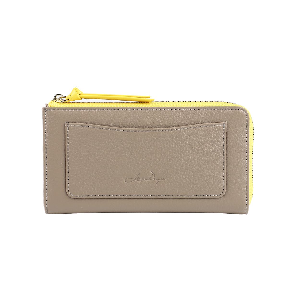 Женский длинный кошелек Lizdays, Маленький, Короткий, Натуральная кожа, Коровья кожа, Очень маленький, Тонкий, Узкий, Легкий, Компактный (Серый БежевыйЖелтый)