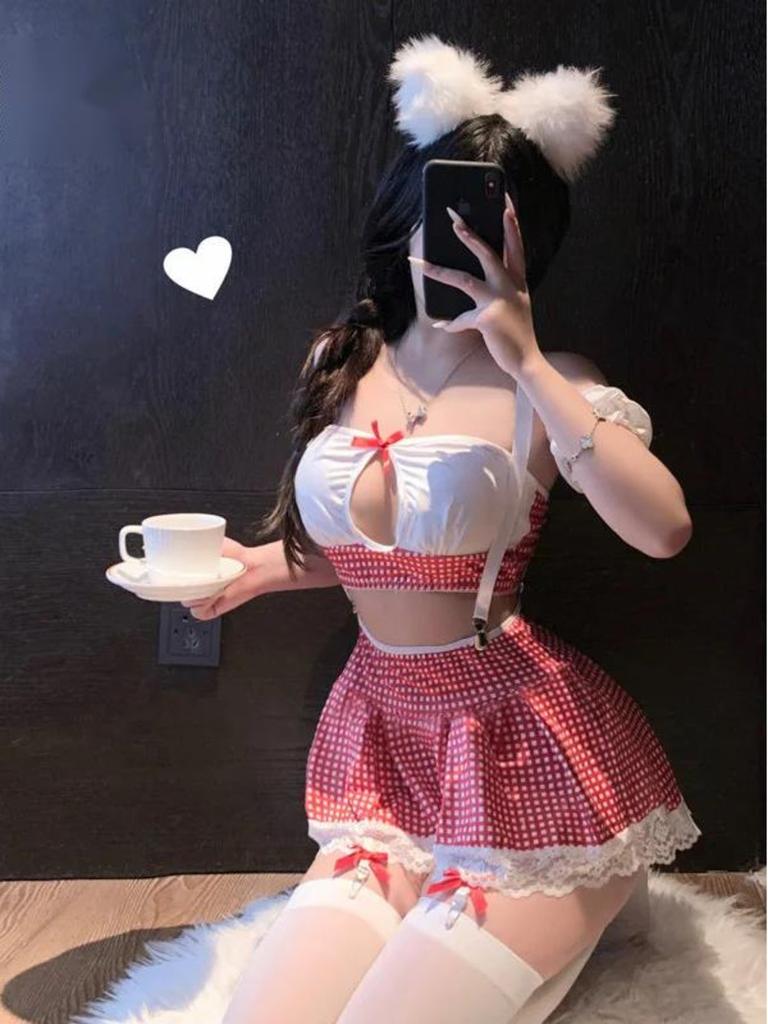 Sexy Reines Verlangen Ausgeschnitten Verführung Ultra Kurzer Rock Karierter Uniform Leidenschaftskleid Elegant Rosa Süßes Minikleid Sexy AED8