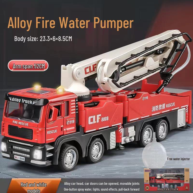 Alloy Concrete & Fire Water Pump Truck Model Toy with Spray Function