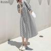 ZANZEA Women Casual Turn Down Collar Summer Short Sleeve Stripe Shirt Dress