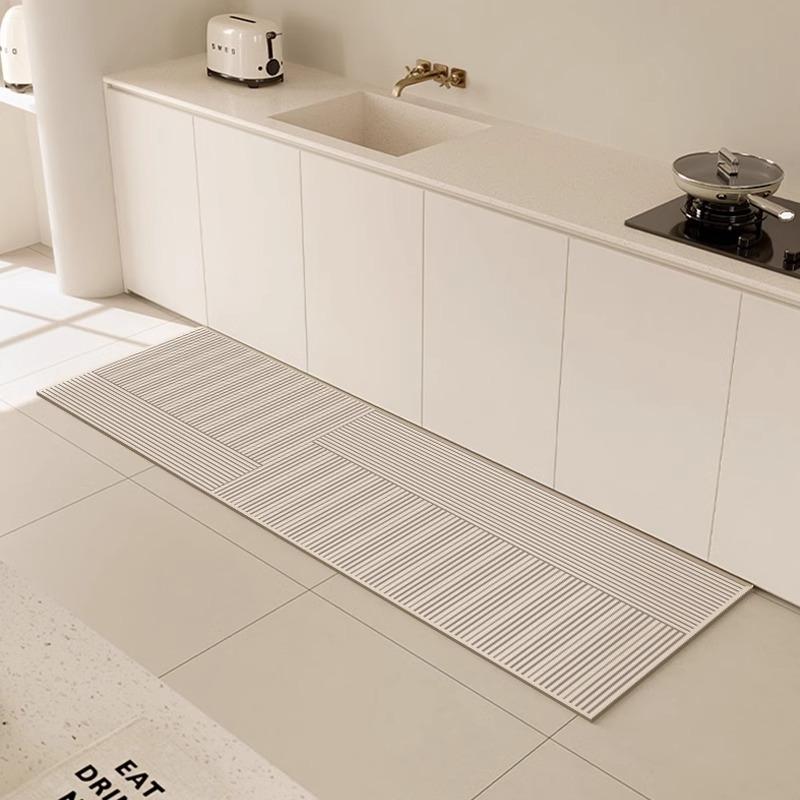 Kitchen Floor Mat Absorbent Special Carpet Non-slip Quick-drying Diatom Mud Foot Mats Plaid Pattern Light Luxury High-end Rug