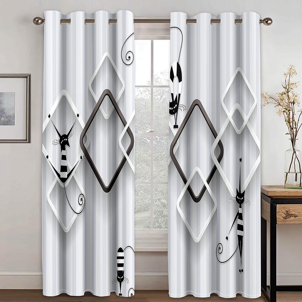 Cheap 240*270CM Abstract Art Modern Simple Black Face Thin Windows Curtains for Living Room Bedroom Decor 2 Pieces Free Shipping