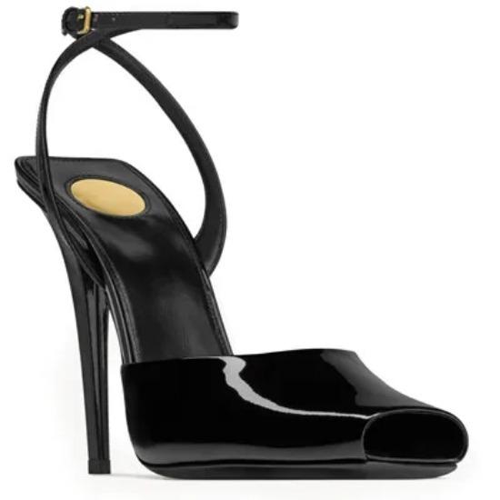 

Модные женские туфли на высоком каблуке с открытым носком для женщин, тонкие каблуки, лакированные босоножки с пряжкой и ремешком, сексуальные женские свадебные туфли 44