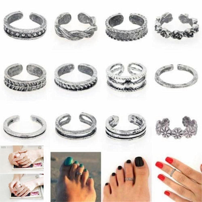 12 Stück Verstellbare Zehenringe Fingerringe Set für Damen Mädchen Silber Gold Farbe Offenes Design Fuß Hand Schmuck Mode Accessoirexxx