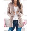 Womens Loose Fit Cable Knit Cardigan Sweater V-Neck Long Sleeve Mid-Length Casual Outerwear