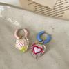 Minar Sweet Candy Color Enamel Clear Coloured Glaze Asymmetric Love Heart Hoop Earrings for Women Statement Party Daily Jewelry