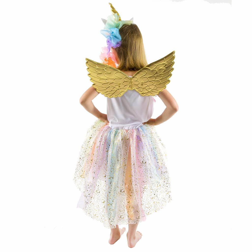 Costume dress set golden unicorn dress headband wings size 120 Golden unicorn costume size 130
