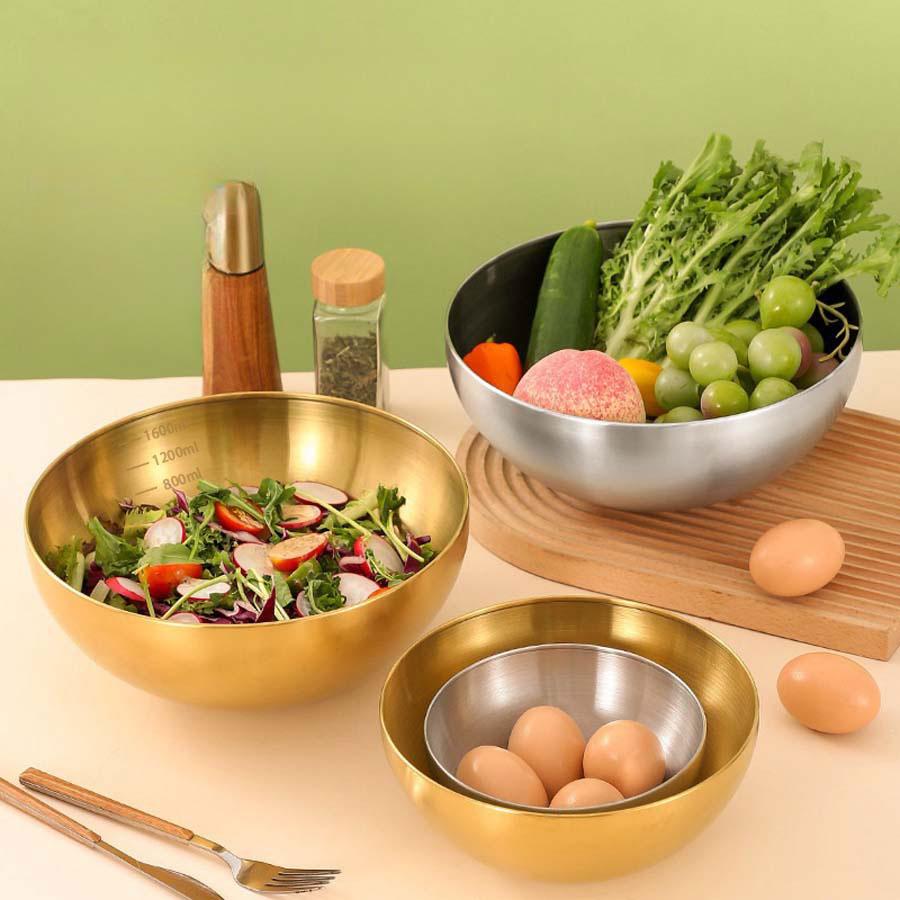 1pcs/3pcs Stainless steel salad bowl, golden cooking basin, mixing bowl with scale, household multifunctional set