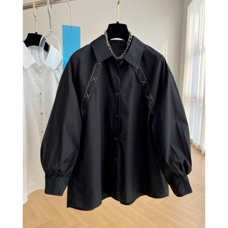 Plus Size Blouses for Women Turn Down Collar Puff Sleeve Single Breasted Shirts Casual Loose Spring Autumn Vintage Clothing