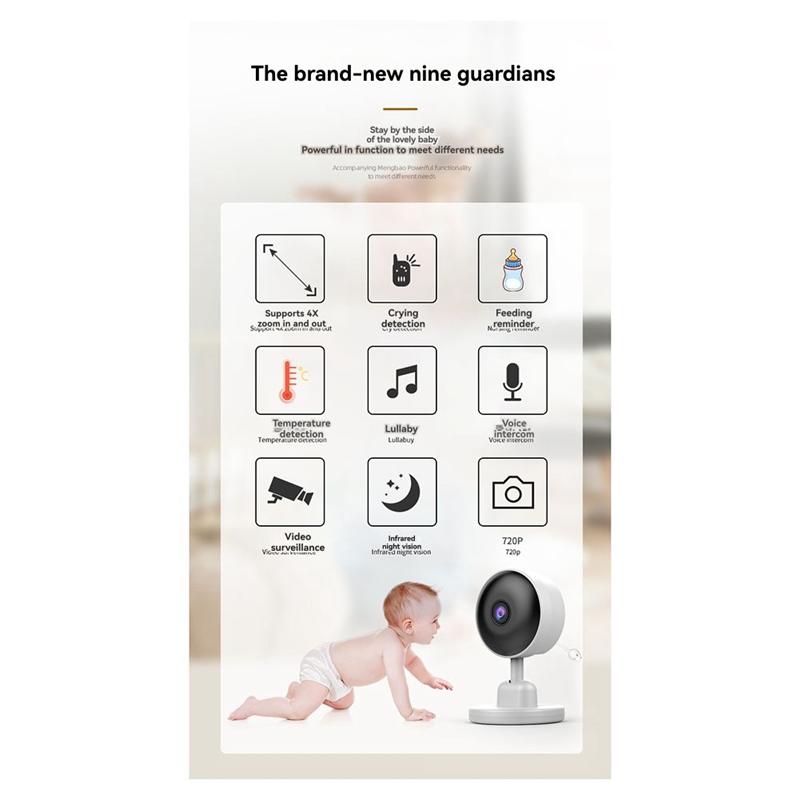 

ABUO-Security Camera 3.5 RGB Night Light Baby Monitor With Night Vision, Temperature Detection, Voice Intercom Baby Nanny білий