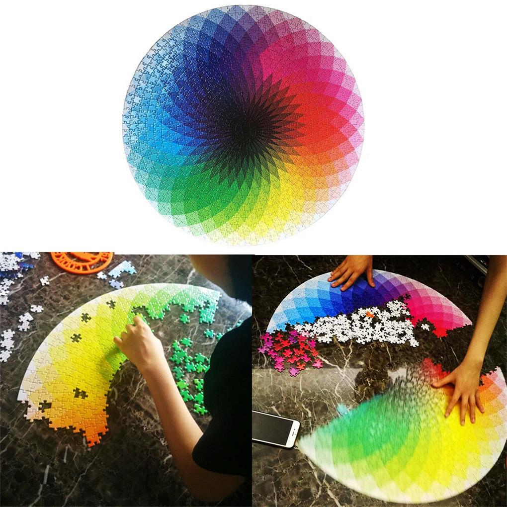 1000 Pcs/set Colorful Rainbow Round Geometrical Photopuzzle Adult Kids DIY Educational Toy Jigsaw Puzzle Paper