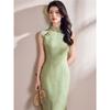 Chinese Retro Green Sleeveless Qipao - Elegant Spring/Summer Dress