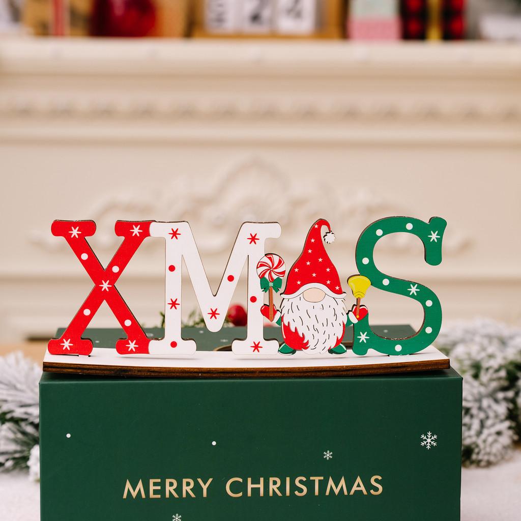 Wooden Christmas Cheerful Desk Decorations Featuring Colorful Santa Snowman And Reindeer