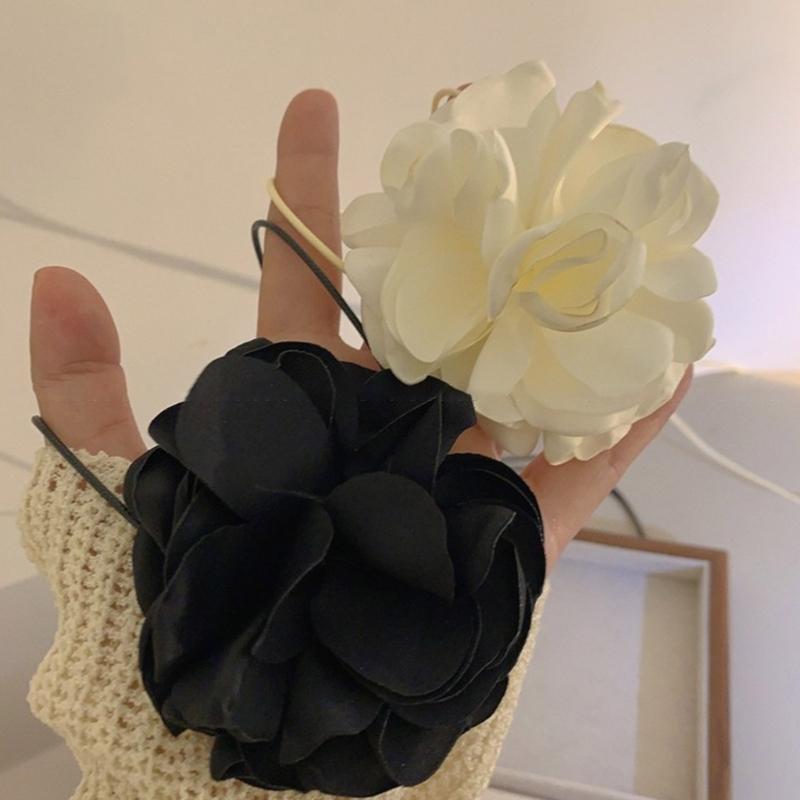 Elegant Big Camellia Choker Neckband Flower Collar Necklace Vintage Choker Long Lace Up Necklace Fashion Jewelry