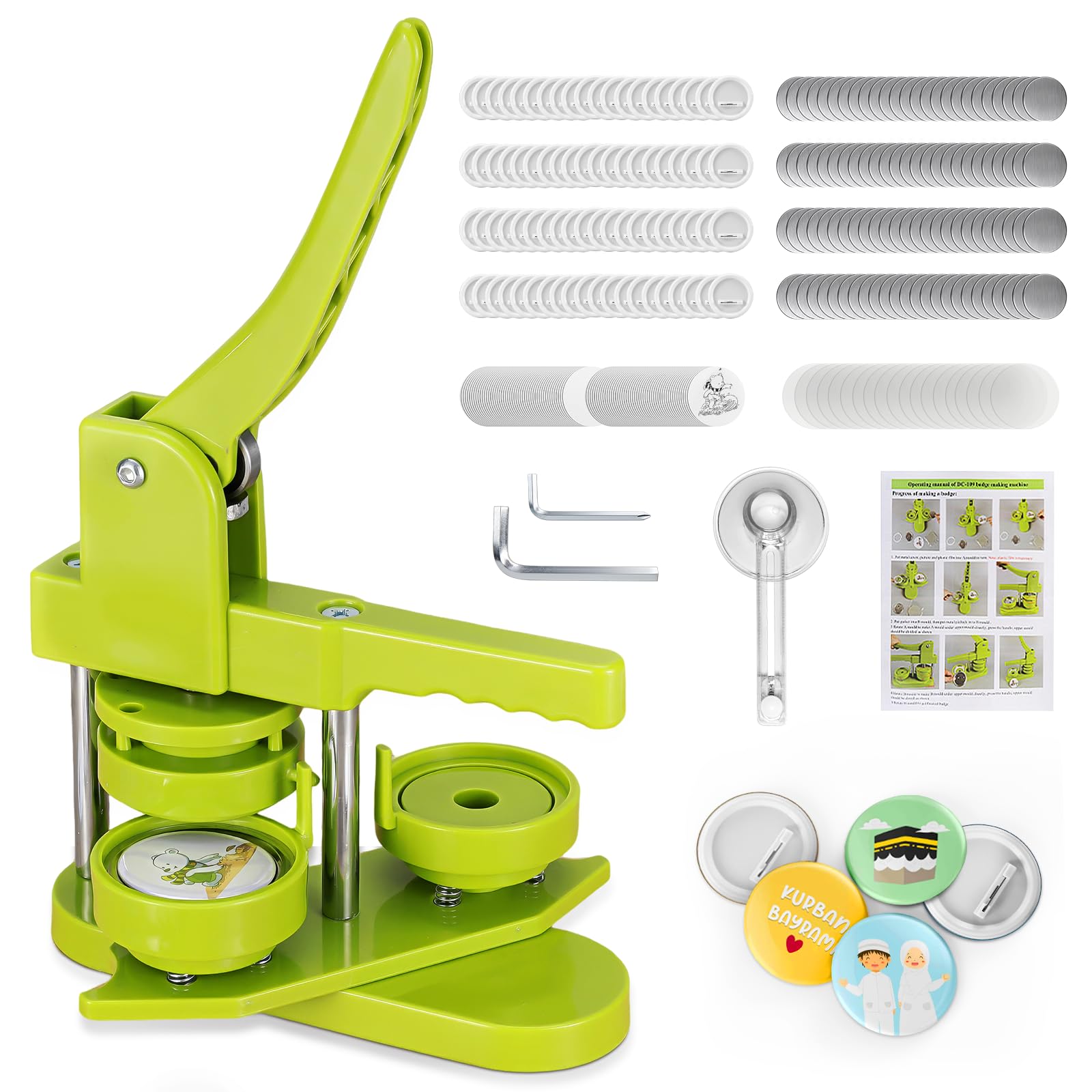 

Машина для изготовления значков 58 мм Вращающаяся машина для изготовления значков Машина для изготовления значков Включены материалы для 100 значков Машина для изготовления значков Компактная Легкая Идол зелёный