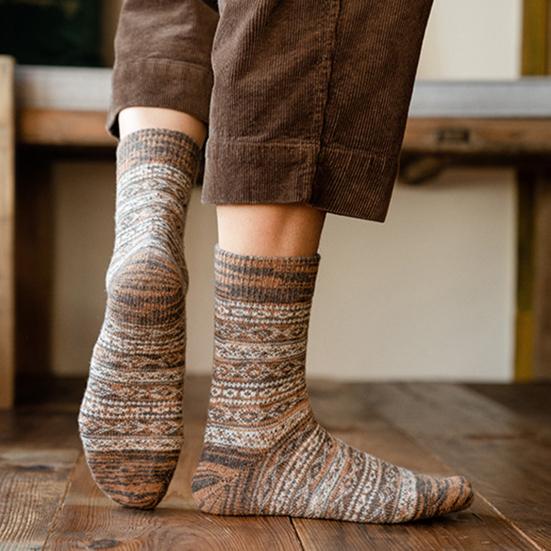Warm Wool Socks for Men Winter Thermal Thick Crew Socks Vintage Style Retro Pattern Socks for Cold Weather