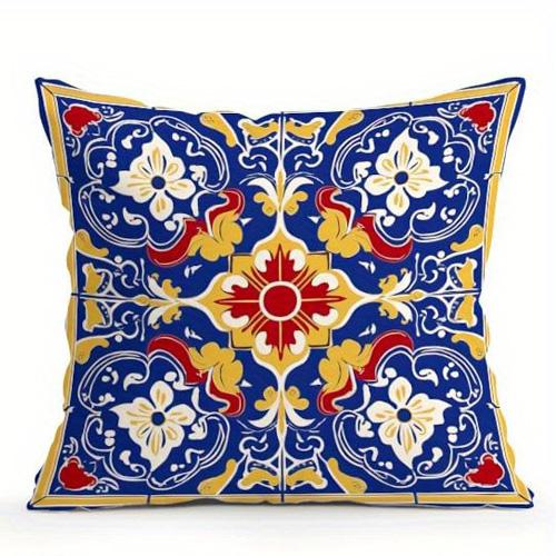 Home Decor Vibrant Floral Tiles Pattern Pillow Covers Pattern Cushion Cover Suitable for Sofa Bedroom Car Pillow Cover