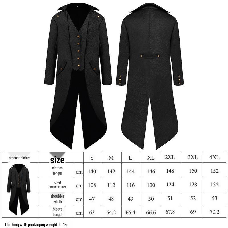 2025Wish Men's Medieval Gothic Swallowtail Coat - European & American Retro Punk Style