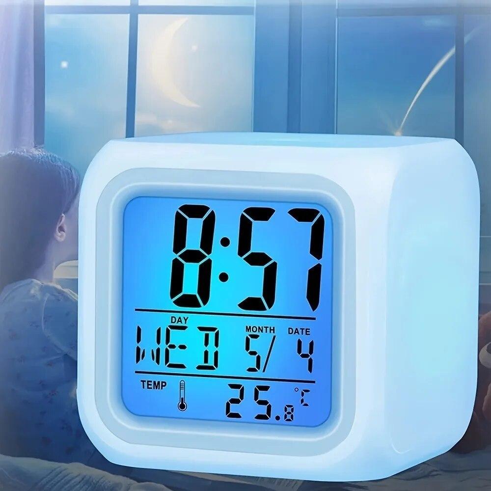 1pc Color Changing LED Alarm Clock & Night Light Digital Display Touch Activated Date & Time Without Battery