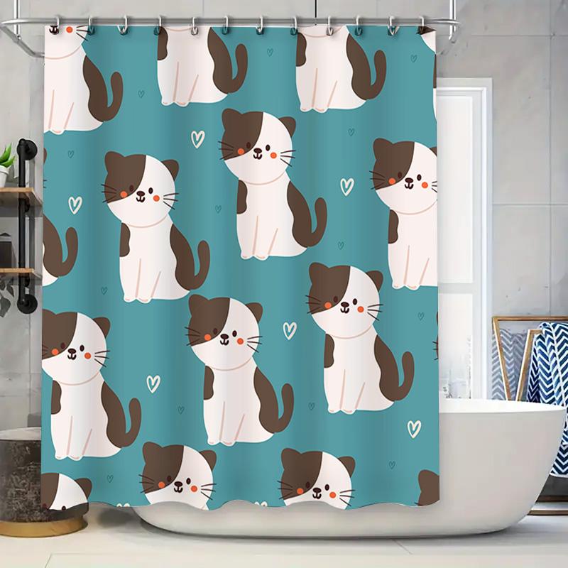 

Animal Print Shower Curtain With Cat Design Blue And White Stripes Pattern For Bathroom Decor 180 Cm X 274 Cm Cute Home Decorati W60H190(CM)-1 Pcs