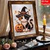 DIY Frameless Pearl Painting Kit Cute Cat Witch Pumpkin Pattern 3D Shiny Bead Art Canvas Relaxing Creative Craft Gift Home Decor
