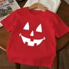 Kids Crewneck Short Sleeve Tee, Smiley Pumpkin Print Summer Casual Top