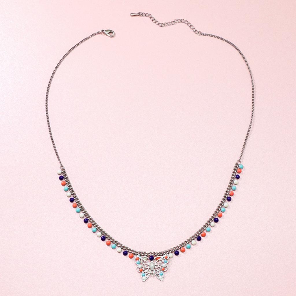 Summer Necklace Oil Dropping Ball Beads Butterfly Pendant Accessories Sweater Chain Naked Chain