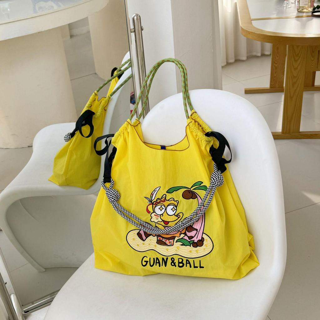 Trendy Large-Capacity Japanese-Style Nylon Embroidery Shoulder Bag for Women