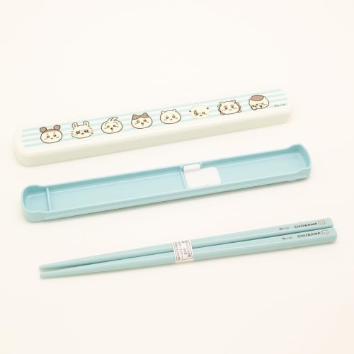 Chiikawa Chopstick Set, Bento Box, Silent Chopsticks Case, Slide-Type, 19.5cm, Made In Japan, Dishwasher Safe, Antibacterial, Face Set (Chopstick Set,
