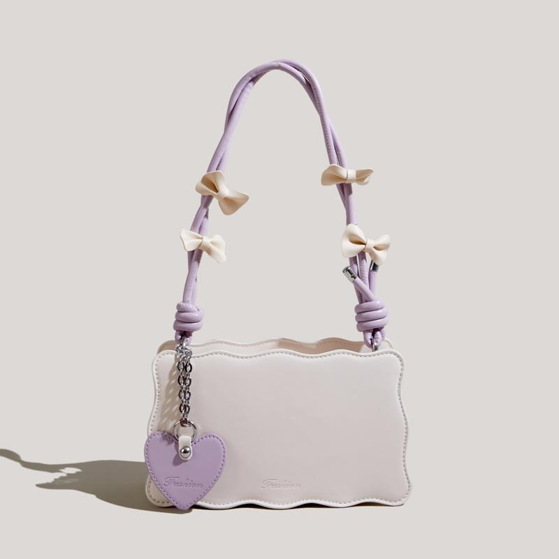 

Женская сумка подмышкой Корейская новая однотонная сумка из искусственной кожи с бантом, женская сумка на одно плечо, модная высококачественная текстурированная сумка (20cm<Max Length<30cm)