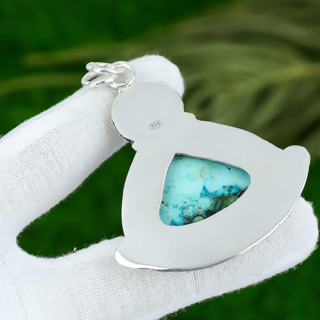 Tibetan Turquoise Gemstone 925 Sterling Silver Bezel Elegant New Pendant Jewelry