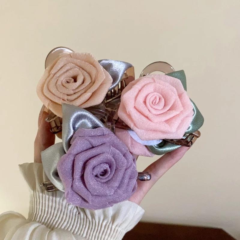 Sweet Versatile Mesh Flower Hair Clip For Woman Girls Elegant Temperament Rose Shark Clip Fashion Hair Accessories Gifts