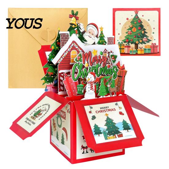 Christmas Gift Cards with Envelopes Pop Up Card Envelope And Note Card, Merry Exquisite 3D Holiday Tags Greeting for New Year, Xmas Party Favors