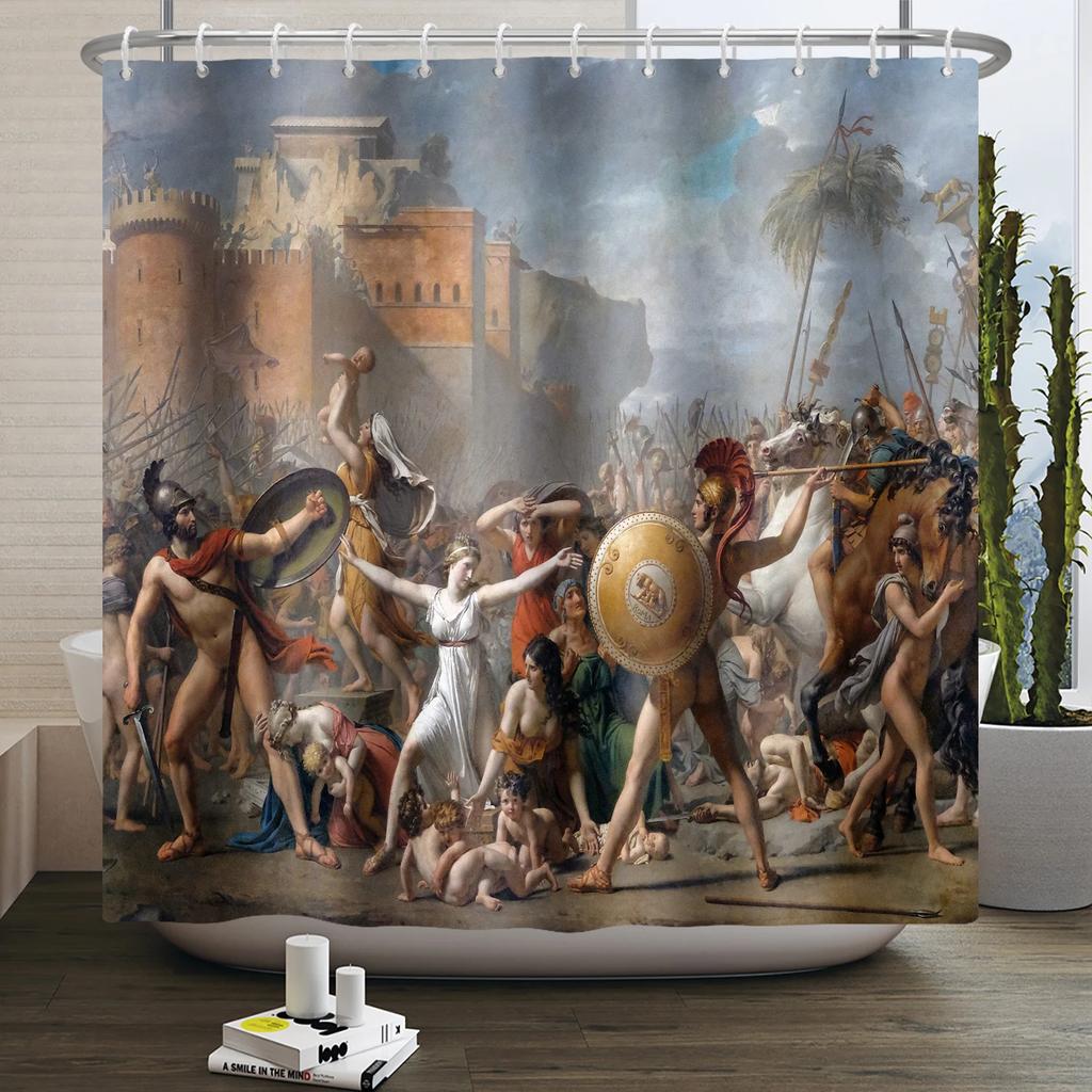 European Style Religious Oil Painting Shower Curtains Art Bathroom Decoration Waterproof Bathtub Home Decor Cloth Curtain Set