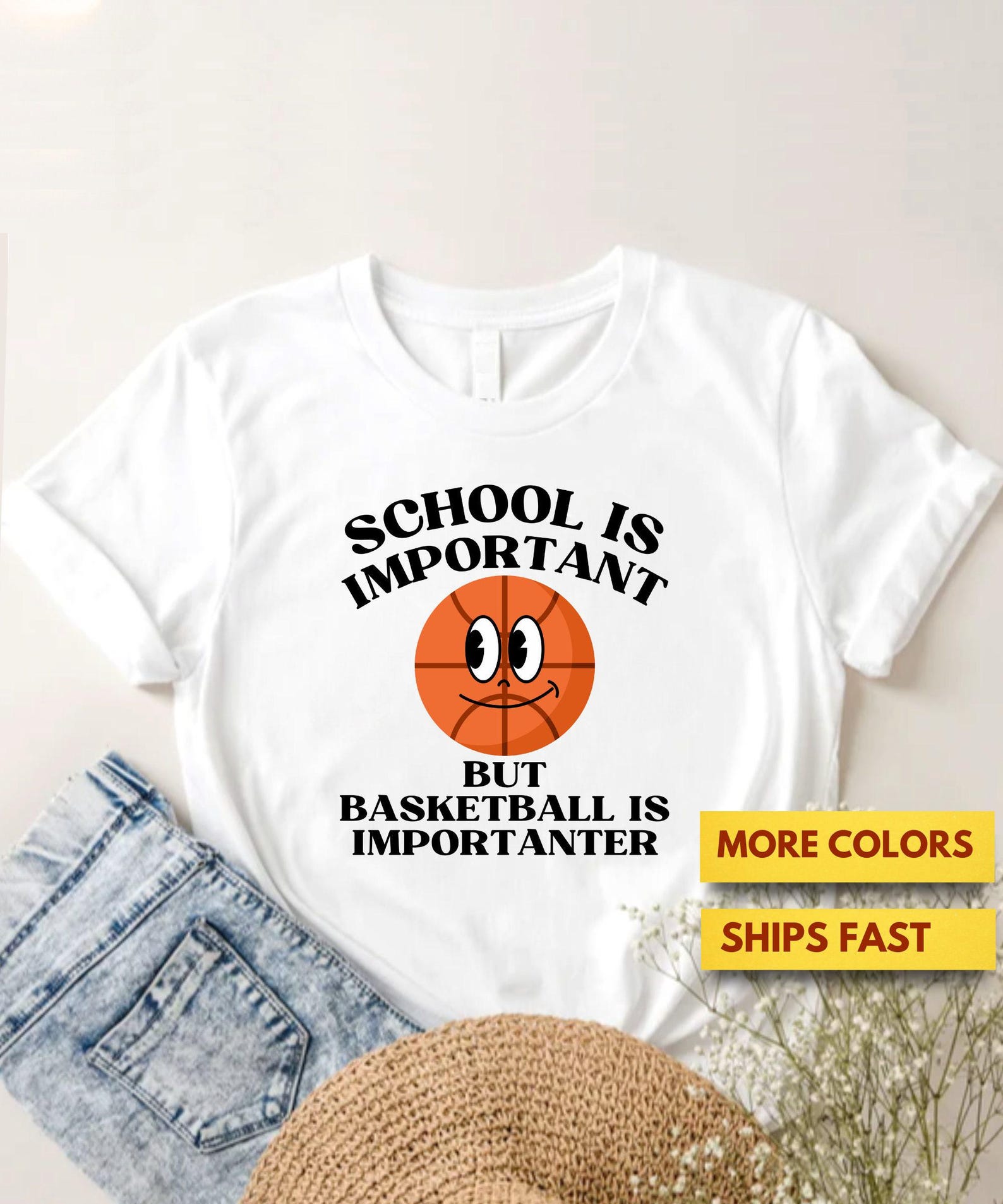 Basketball Fan Shirt, School Is Important But Basketball Is Importanter, Funny Basketball Player Shirt Gift, Premium Ultra Soft XL