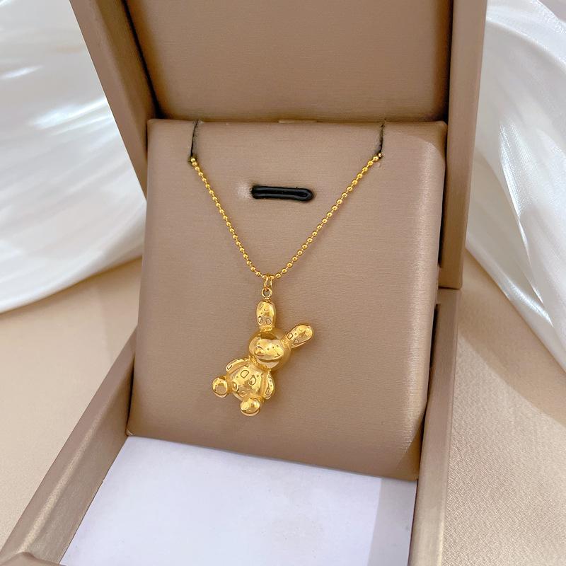 Three-Dimensional Bear Temperament Personality Minimalist Wind Furnace Real Gold Necklace Female Collarbone Chain
