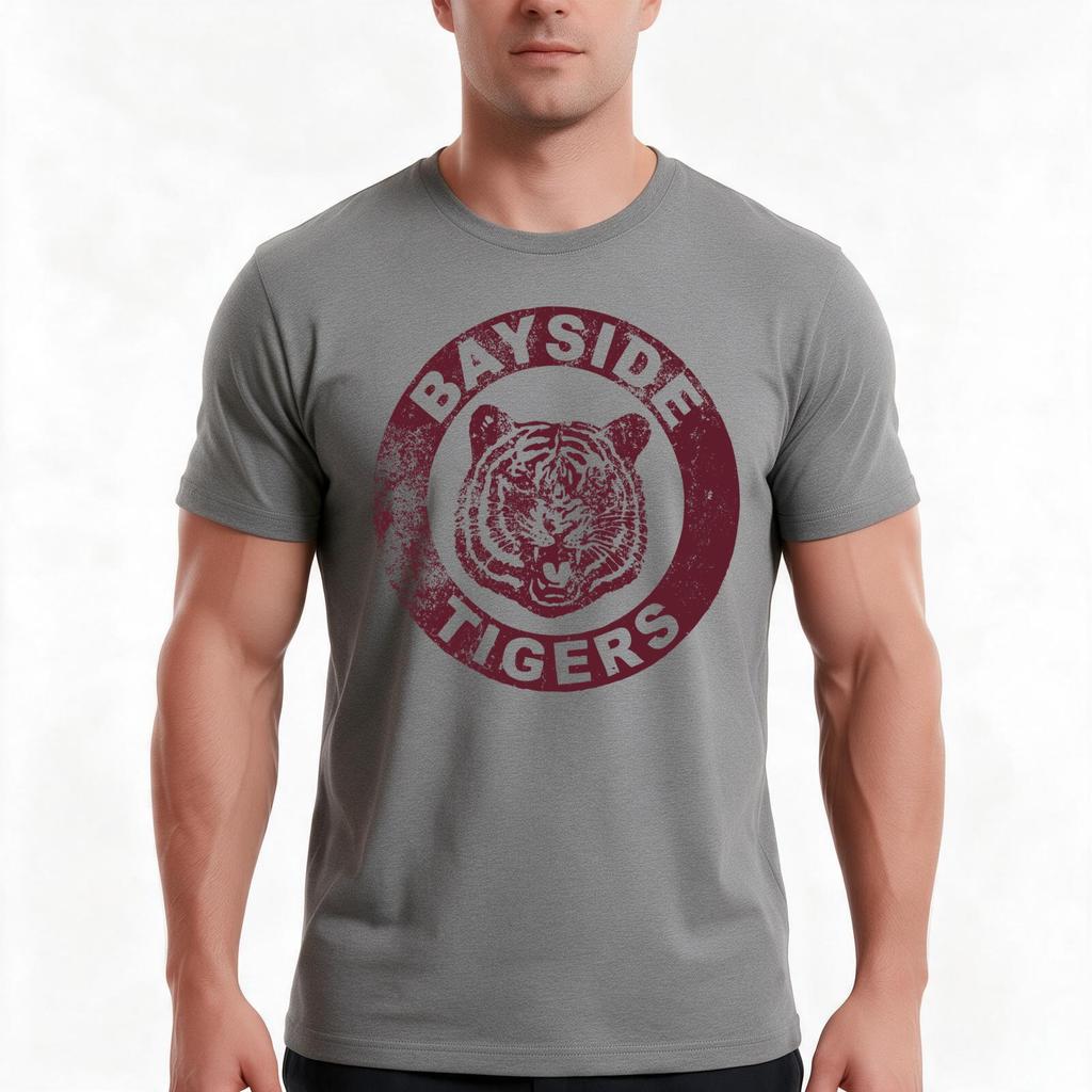 Bayside Tigers Mascot Emblem Distressed Tshirt Summer Casual Cotton Tee Oversized Streetwear Tops Vintage Graphic Print