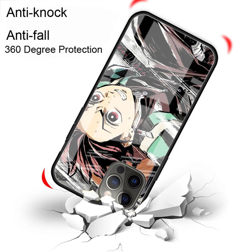 Demon Slayer Anime Glass Case For Apple iPhone 14 11 13 Pro 12 7 8 Plus SE 2022 XR X XS Max 6 6S Tempered Phone Cover
