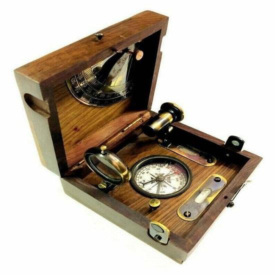 Nautical Maritime Brass Master Box & Compass Telescope Magnifying Glass