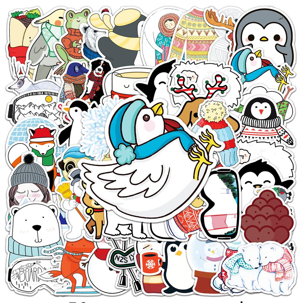 10/30/50pcs Funny Cute Winter Animal Stickers Cartoon Penguin White Bear Sticker Water Bottle Luggage Phone Graffiti Decals Pack