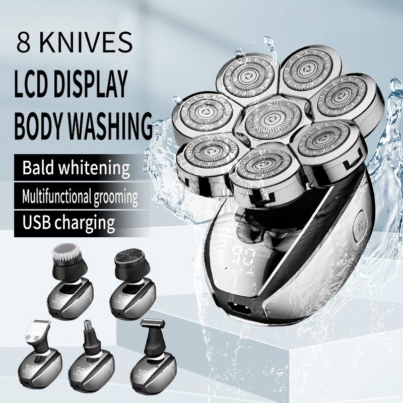Solimpia 6-In-1 Electric Head Shaver for Bald Men 7 Blades Floating Razor Hair Trimmer USB Rechargeable LED Display Beard Shavers