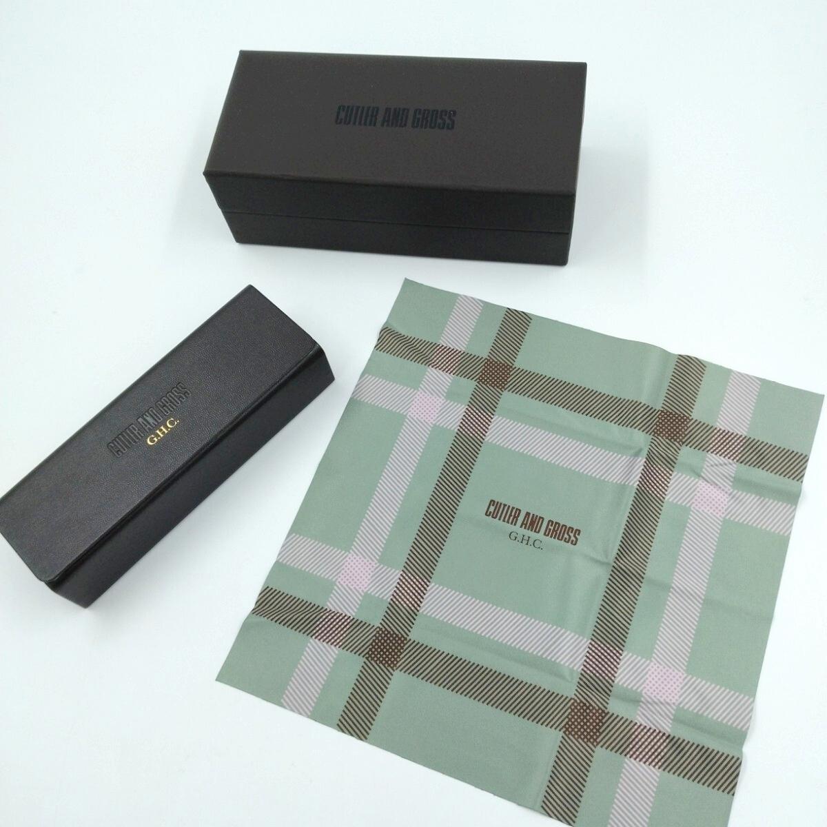 Used CUTLER AND GROSS G.H.C Glasses Case Brown Genuine Case/Can be used for both sunglasses and glasses/Outer box and lens cloth included