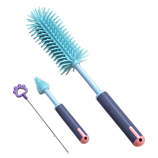3Pcs/Set Bottle Brush Detachable Soft Liquid Silicone Head Infant Feeding Utensil Cleaner Non-Slip Handle Bottle Brush