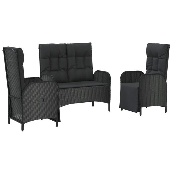 Maison Exclusive - Ensemble à manger de jardin avec coussins 3 pcs Noir