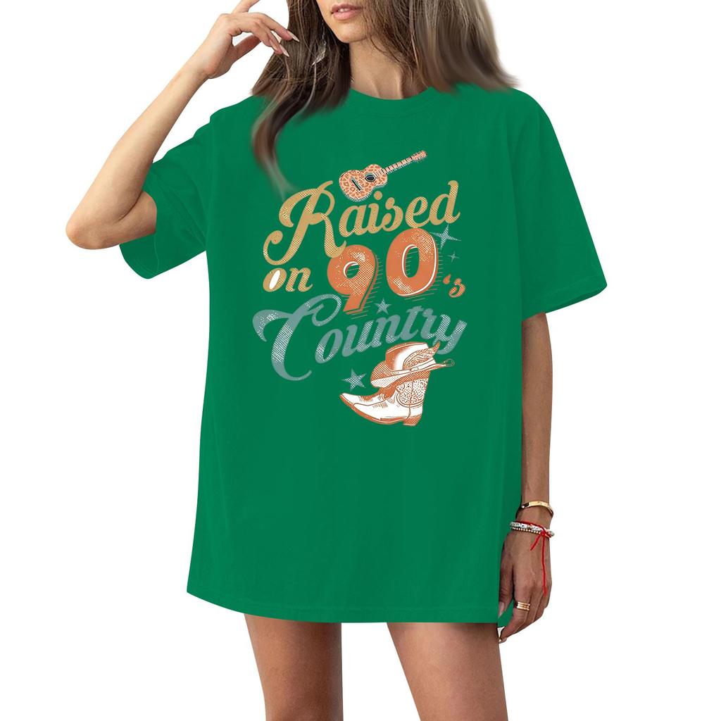 Women's Round Neck Short Sleeve T-Shirt with Music Festival Print for Casual Events