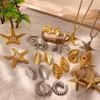 CARLIDANA Summer Ocean Pearl Shell Starfish Fashion Earrings Necklace Women Gold Plated Stainless Steel Jewelry Set Women