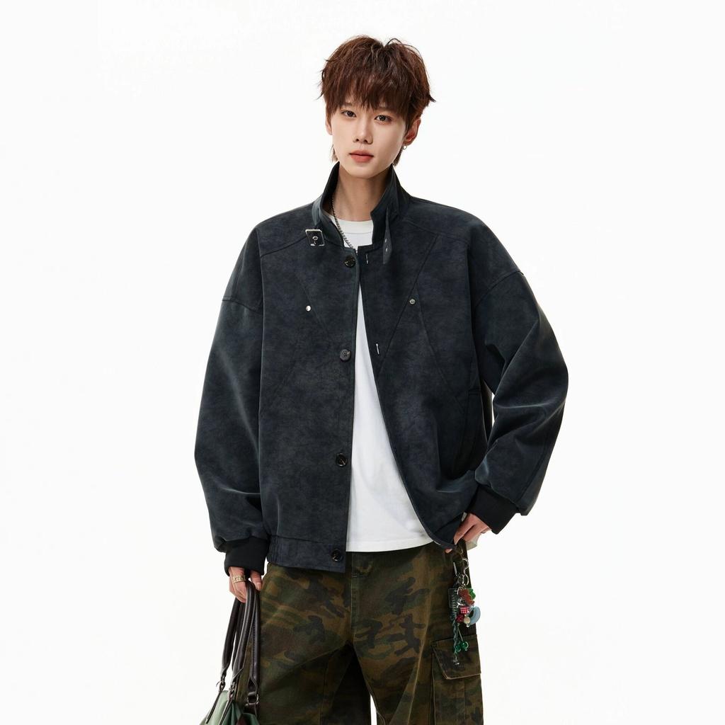 New pu leather feeling ruffian handsome autumn and winter jacket men's locomotive high street American leather jacket trendy brand versatile