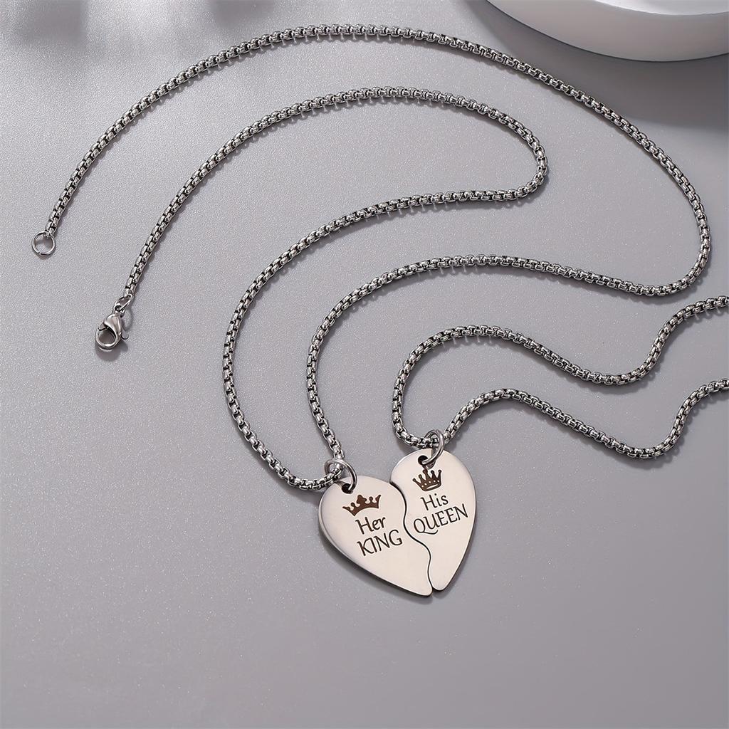 King and Queen Stainless Steel Pendant Necklace - Valentine's Day Gift